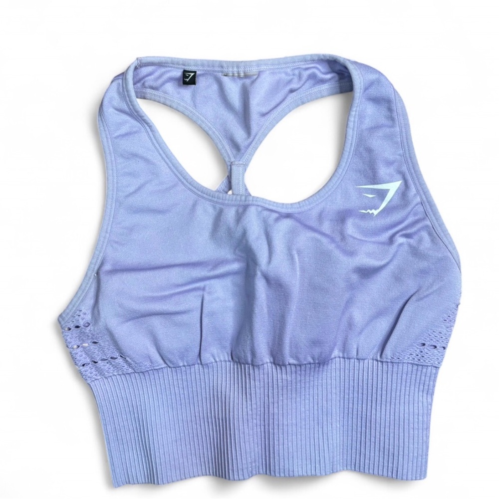 Gymshark women’s Lilac Seamless Racerback Sports Bra with Ribbed Band